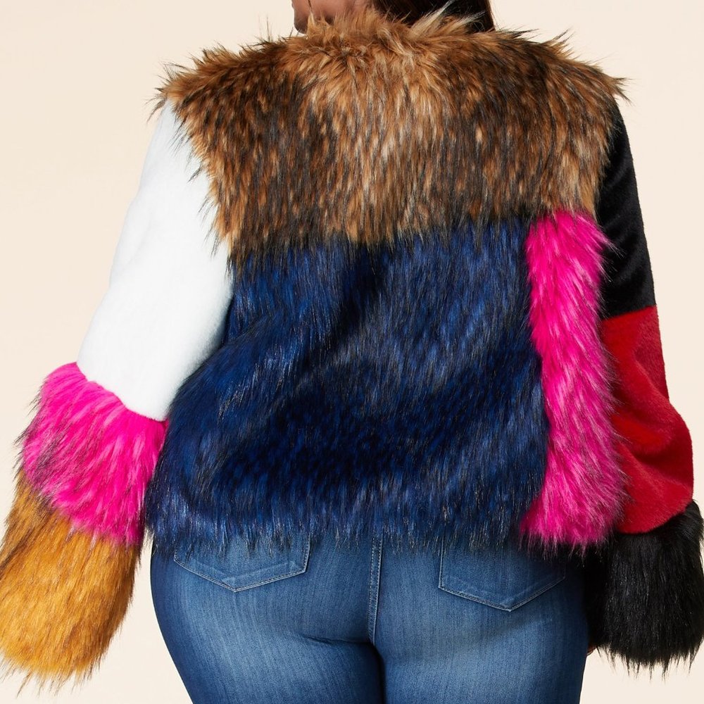 MULTI-COLOR FAUX FUR COAT - PLUS SIZE ๐ - Picture 3 of 4